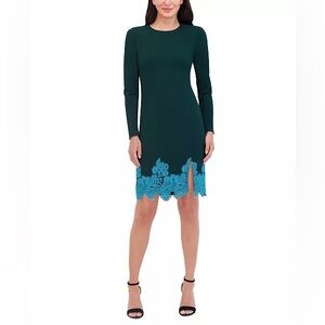 NWT Vince Camuto Women's Green Lace-Hem Stretch Bodycon Dress Size 16 New
